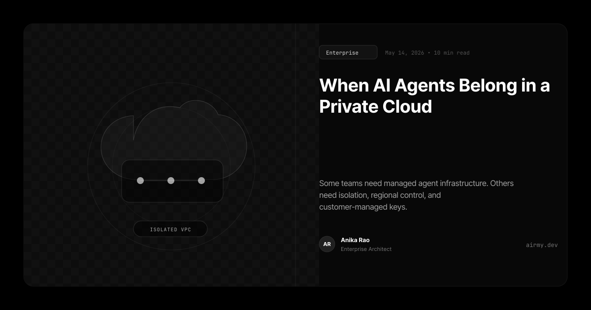 Private cloud deployment architecture for AI agents with isolated network, data plane, keys, and audit export.